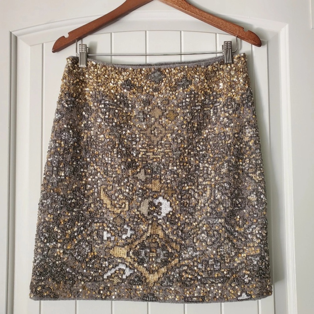 $298 Anthropologie MOULINETTE SOEURS wool Beaded Felt Pencil Skirt Size 6 - Picture 3 of 7